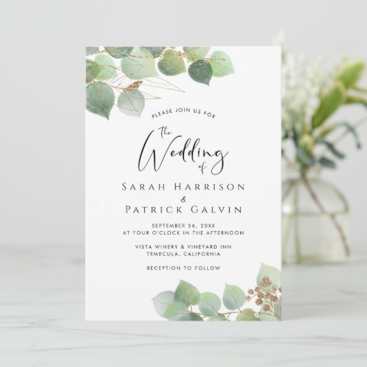 ユーカリエレガントプトゥス水カラー結婚式招待状 招待状 (スタンド正面)
