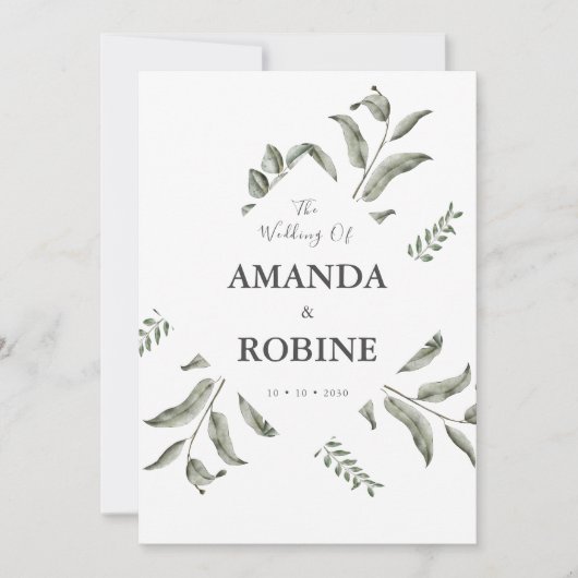 ユーカリエレガントプトゥス水カラー結婚式招待状 招待状 (正面)
