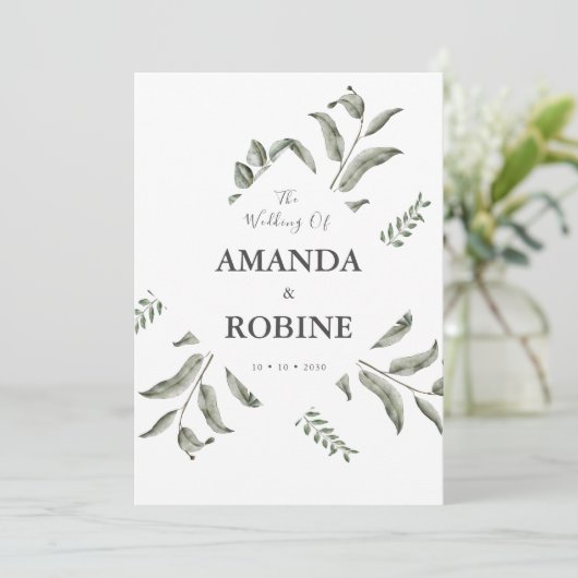 ユーカリエレガントプトゥス水カラー結婚式招待状 招待状 (スタンド正面)