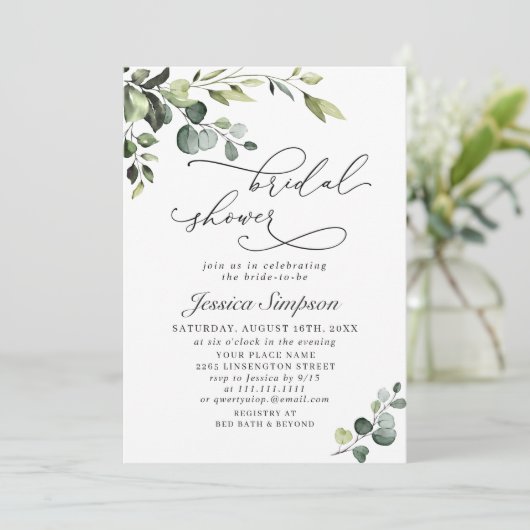 ユーカリエレガントプトゥス水彩ブライダルシャワー 招待状 (スタンド正面)