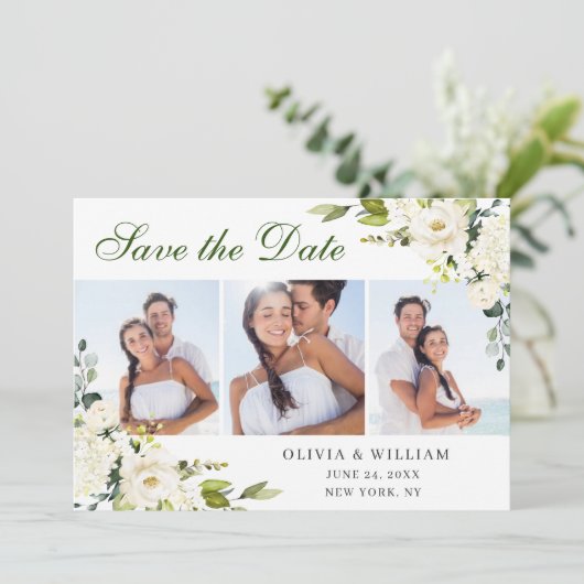 ユーカリエレガントプトゥス白いロ結婚ーズの3枚の写真 セーブザデート (スタンド正面)