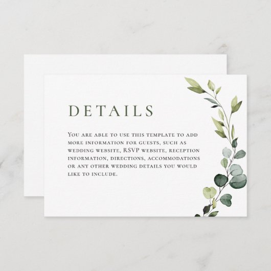 ユーカリエレガントプトゥス結婚ボヘミアン エンクロージャーカード (正面/裏面)