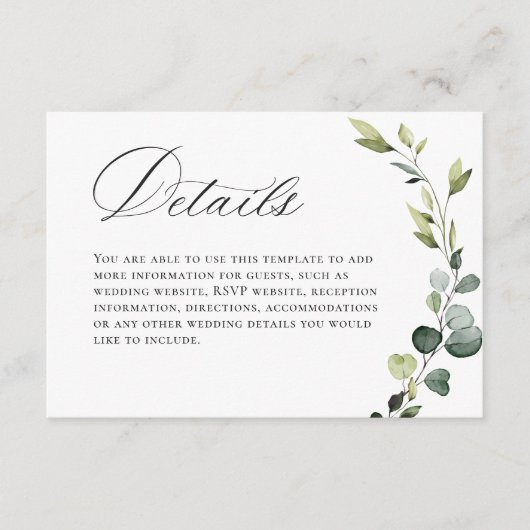 ユーカリエレガントプトゥス結婚ボヘミアン エンクロージャーカード (正面)