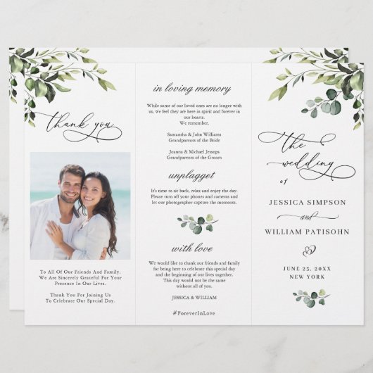 ユーカリエレガントプトゥス結婚ボホの式プログラム (正面/裏面)