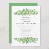 ユーカリエレガントプトゥス葉ブライダルシャワー 招待状 (正面/裏面)