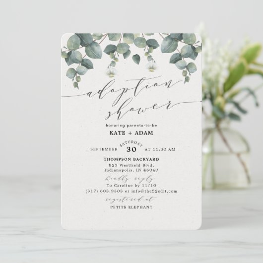 ユーカリエレガントプトゥス養子縁組ベビーシャワー 招待状 (スタンド正面)
