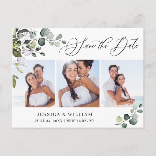 ユーカリエレガントプトゥス3 PHOTO Wedding日付を保存 ポストカード (正面)