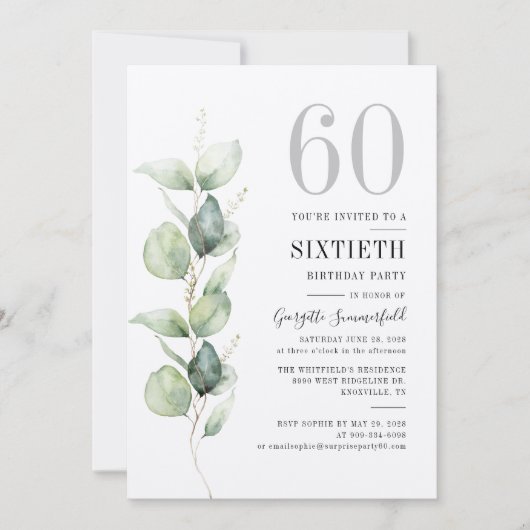 ユーカリエレガントプトゥス60thバースデーパーティーへの招待 ノートカード (正面)