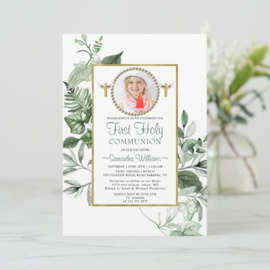 ユーカリエレガントプトゥス・ゴールデンフォトファースト・コミュニオン 招待状 (スタンド正面)