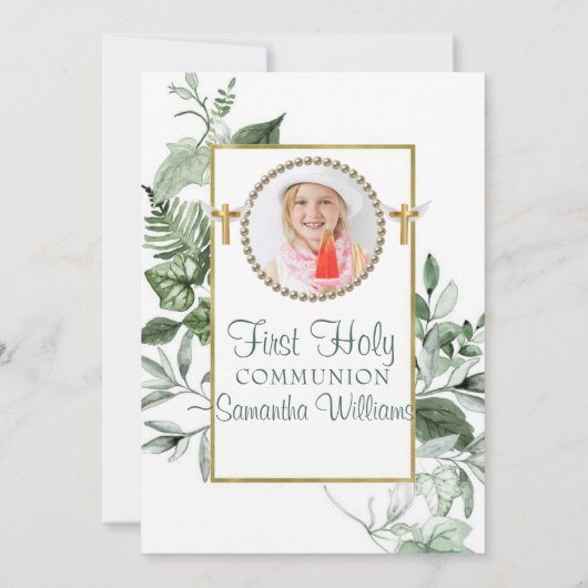 ユーカリエレガントプトゥス・ゴールデンフォトファースト・コミュニオン 招待状 (裏面)