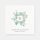 ユーカリエレガントプトゥス・モノグラ結婚ムの スタンダードカクテルナプキン (正面)