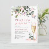 ユーカリエレガントプピンクの花PEARLS & Prosecco 招待状 (スタンド正面)