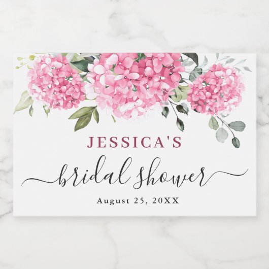 ユーカリエレガントプピンクアジサイブライダルシャワー スパークリングワインラベル (シングルラベル)