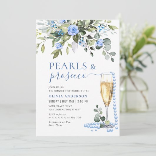 ユーカリエレガントプブルーフラワーズパール&プロセッコ 招待状 (スタンド正面)