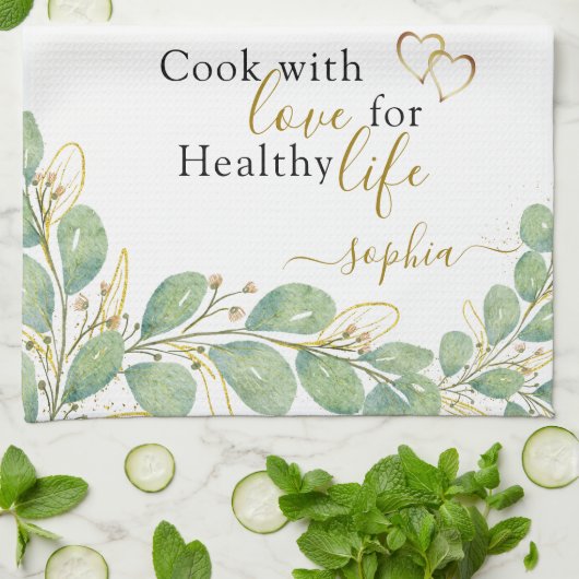 ユーカリエレガントプモノグラムのライナリーホワイト キッチンタオル (折り畳み)