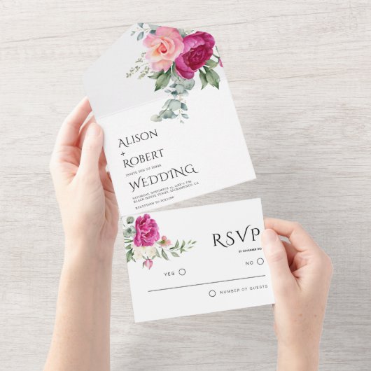 ユーカリエレガントプローズの花結婚咲き オールインワン招待状 (貼ってはがせる)