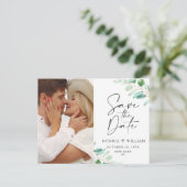 ユーカリエレガントプ結婚の写真は日付を保存 ポストカード (スタンド正面)