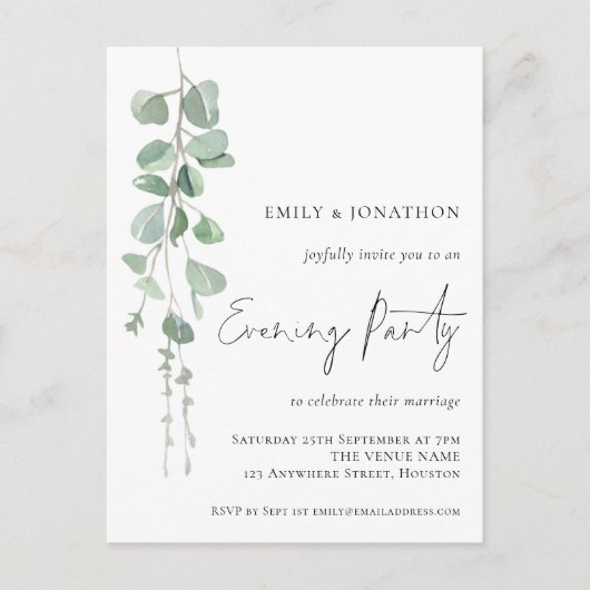 ユーカリエレガントプ結婚ス夕べパーティー招待状 ポストカード (正面)