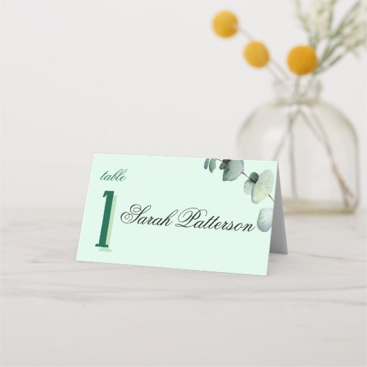 ユーカリエレガントボタニッ結婚ズグリーン プレイスカード (正面)