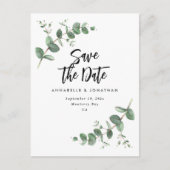 ユーカリエレガントモダンウエディングは日付ポーを保存 ポストカード (正面)