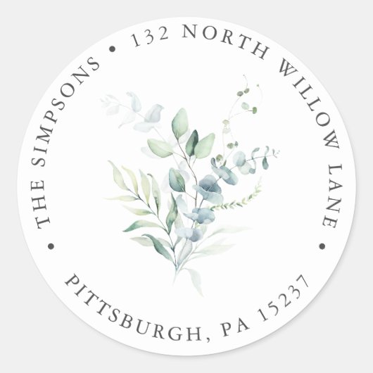 ユーカリエレガントモダンプタス差出人住所 ラウンドシール (正面)