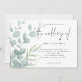 ユーカリエレガントモダンプータスブルー結婚ズインビ 招待状 (正面)