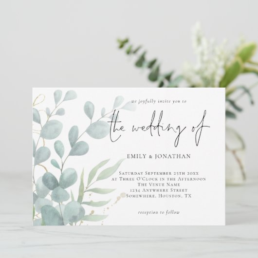 ユーカリエレガントモダンプータスブルー結婚ズインビ 招待状 (スタンド正面)