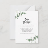 ユーカリエレガントモダン結婚式の日付を保存 ノートカード (裏面)