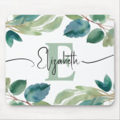 ユーカリエレガントモノグラムのカリの水の色 マウスパッド (正面)