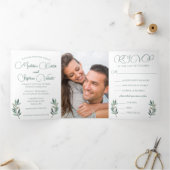 ユーカリエレガントルリーフモダンフォト秋の結婚式 三つ折り招待状 (内部)