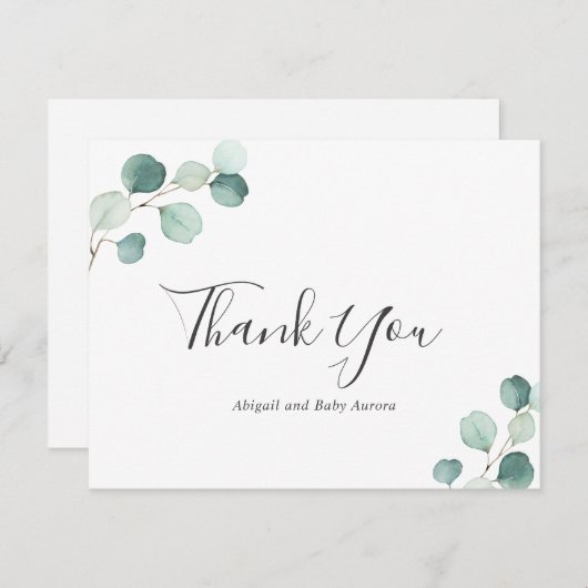 ユーカリエレガントーの緑の赤素朴ちゃんシャワー サンキューカード (正面/裏面)