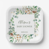 ユーカリエレガントーグリーンベイビーシャワースクエア ペーパープレート (正面)