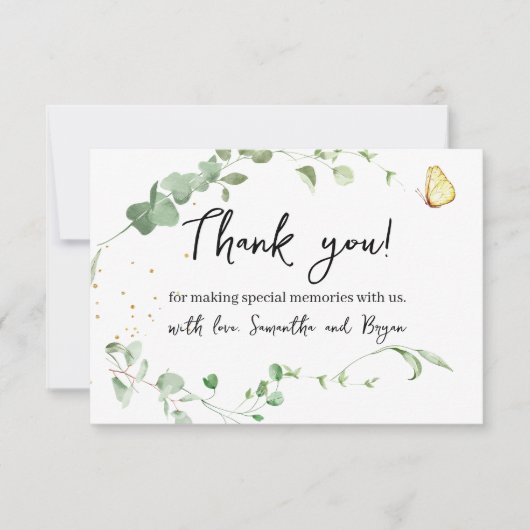 ユーカリエレガントーグリーンリー金ゴールドスパークル サンキューカード (正面)