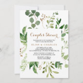 ユーカリエレガントーリーフグリーナリーカップルのシャワー 招待状 (正面)
