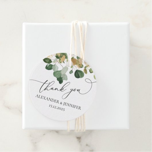 ユーカリエレガントー・グリーン・金ゴールドフォイル結婚ズ・クラス フェイバータグ (インサイチュ)