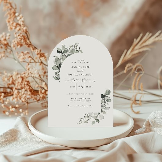 ユーカリエレガント植物写真シンプル結婚写真 招待状