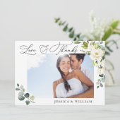 ユーカリエレガント白バラ写真フローラ サンキューカード (スタンド正面)