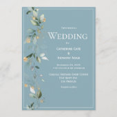 ユーカリエレガント素朴プトゥス結婚ブルー 招待状 (正面)