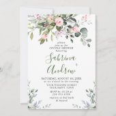 ユーカリエレガント赤面バラカップルのシャワー 招待状 (正面)