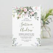 ユーカリエレガント赤面バラグリーンリー結婚ズ 招待状 (スタンド正面)