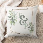 ユーカリエレガント金ゴールドフレームモノグラムイニシャル クッション (ブランケット)