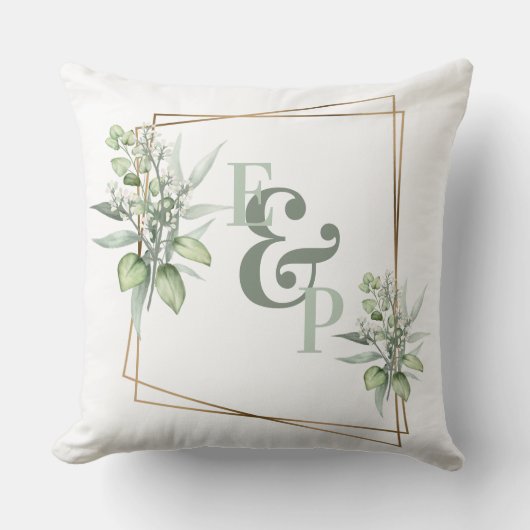 ユーカリエレガント金ゴールドフレームモノグラムイニシャル クッション (正面)