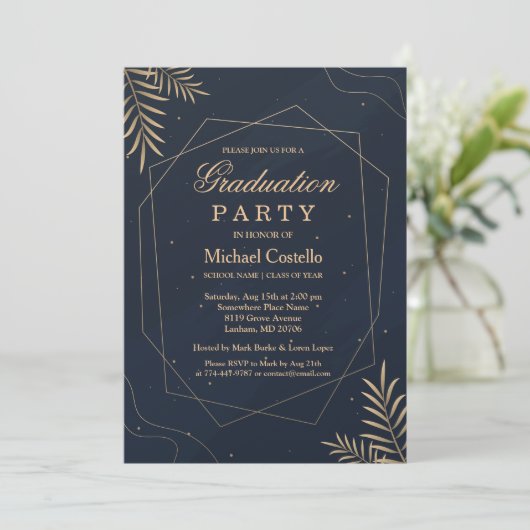 ユーカリエレガント金ゴールド幾何サンキューカード 招待状 (スタンド正面)