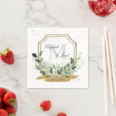 ユーカリエレガント金ゴールド結婚クレスト スタンダードカクテルナプキン (インサイチュ)