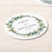 ユーカリエレガント金ゴールド結婚リース ラウンドペーパーコースター (アングル)