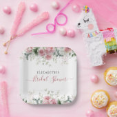 ユーカリエレガント&ピンクローズ招待状 ペーパープレート (パーティー)