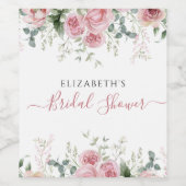 ユーカリエレガント&ピンクローズ招待状 ワインラベル (シングルラベル)