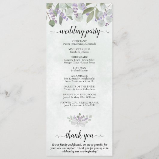 ユーカリエレガント&ラベンダーウォーターカラー結婚ズ プログラム (裏面)