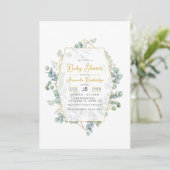 ユーカリエレガント・金ゴールド幾何学的ベビーシャワー 招待状 (スタンド正面)