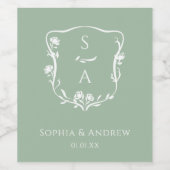 ユーカリオリジナルモノグラムフローラ結婚クレスト ワインラベル (シングルラベル)
